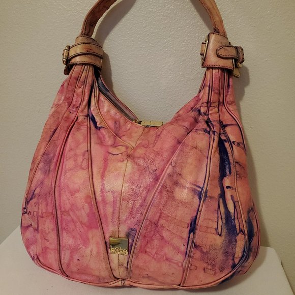 Leather shoulder bag hobo Purse Handbag boho dyed blue pink purple barbie tiedye - Picture 3 of 8